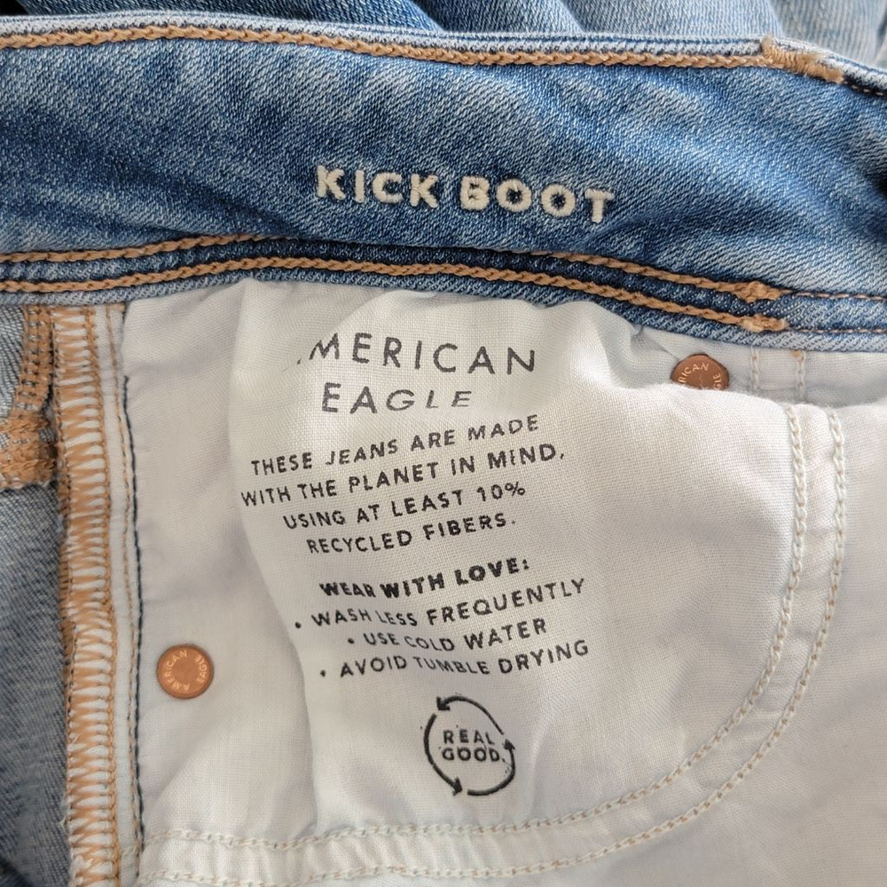 American Eagle Kick Boot Bootcut Jeans Mid Rise Medium Blue Wash Flare AE 4 - Picture 10 of 11